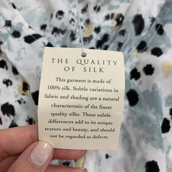 Moda International Silk Blouse Women S Grey Leopard Plunge V Neck Flutter Sleeve - Picture 11 of 14